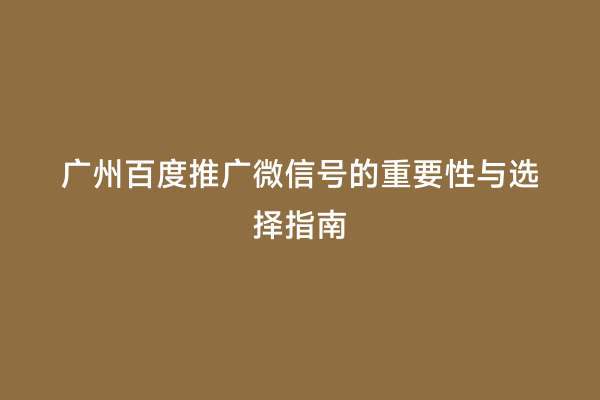 广州百度推广微信号的重要性与选择指南