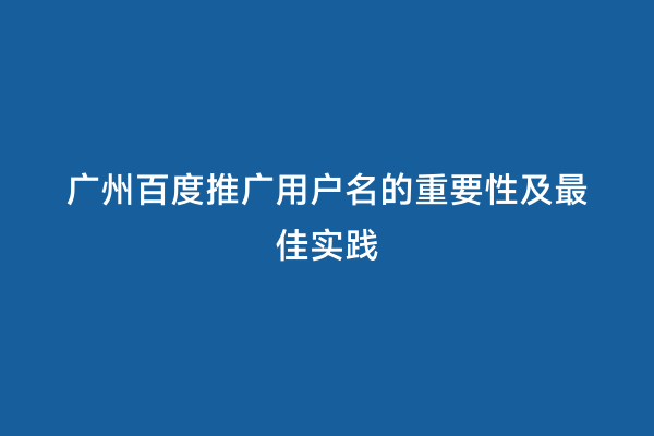 广州百度推广用户名的重要性及最佳实践