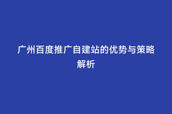 广州百度推广自建站的优势与策略解析