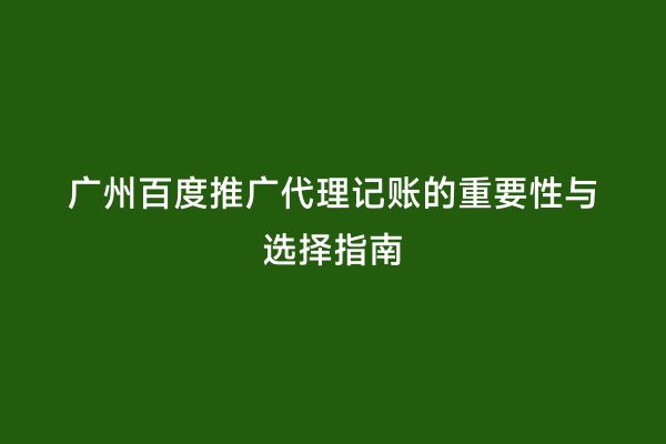 广州百度推广代理记账的重要性与选择指南