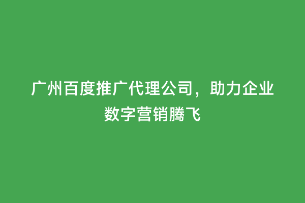 广州百度推广代理公司，助力企业数字营销腾飞