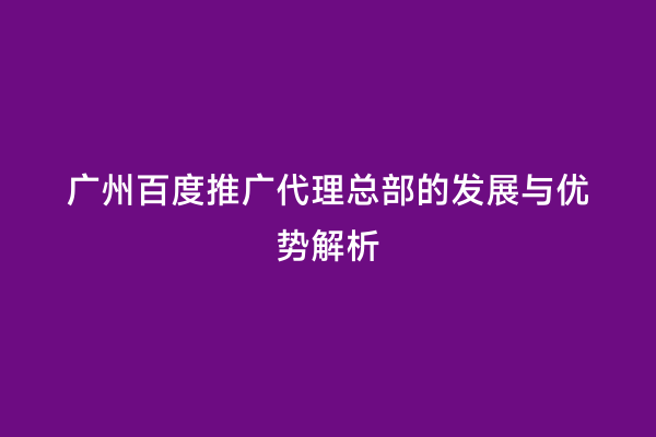 广州百度推广代理总部的发展与优势解析