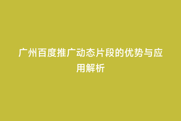 广州百度推广动态片段的优势与应用解析