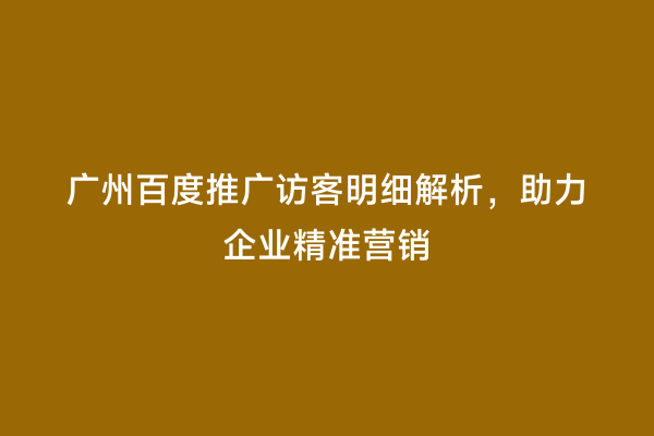 广州百度推广访客明细解析，助力企业精准营销