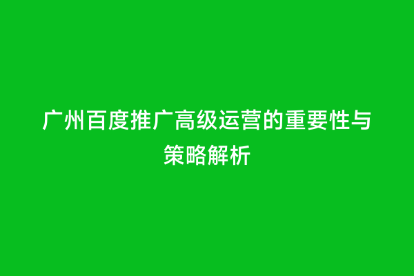 广州百度推广高级运营的重要性与策略解析