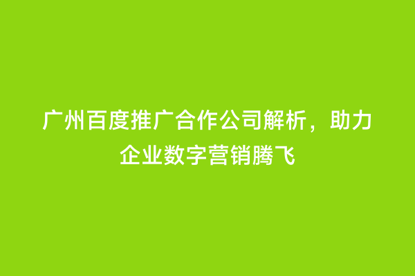 广州百度推广合作公司解析，助力企业数字营销腾飞