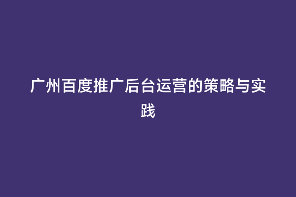 广州百度推广后台运营的策略与实践