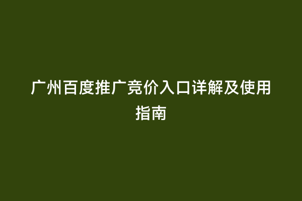 广州百度推广竞价入口详解及使用指南