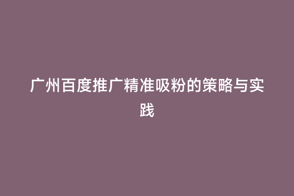 广州百度推广精准吸粉的策略与实践