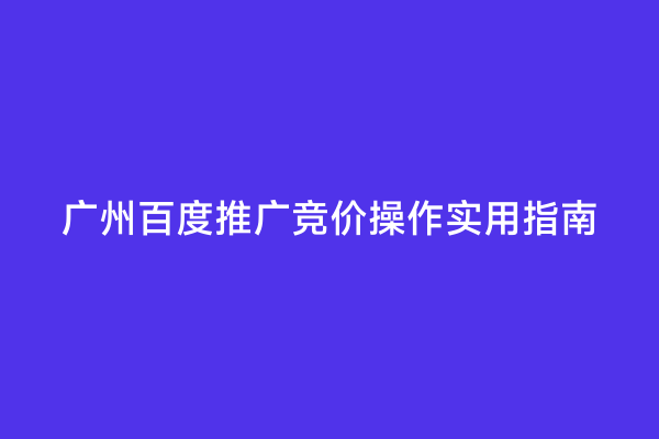 广州百度推广竞价操作实用指南