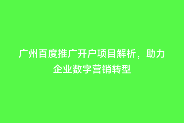 广州百度推广开户项目解析，助力企业数字营销转型