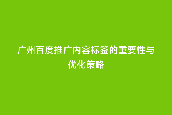广州百度推广内容标签的重要性与优化策略