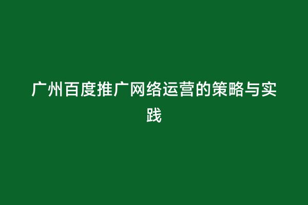 广州百度推广网络运营的策略与实践