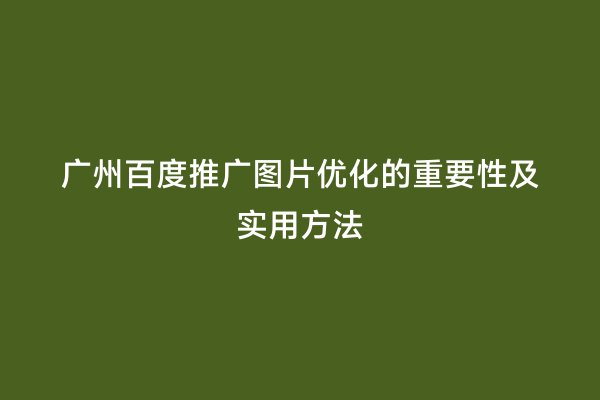 广州百度推广图片优化的重要性及实用方法