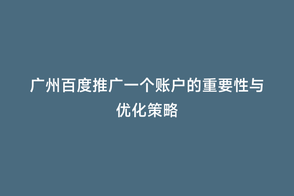 广州百度推广一个账户的重要性与优化策略