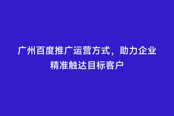 广州百度推广运营方式，助力企业精准触达目标客户