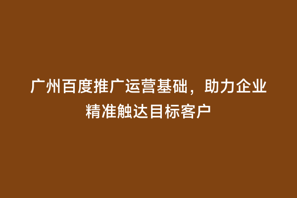 广州百度推广运营基础，助力企业精准触达目标客户