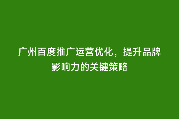广州百度推广运营优化，提升品牌影响力的关键策略