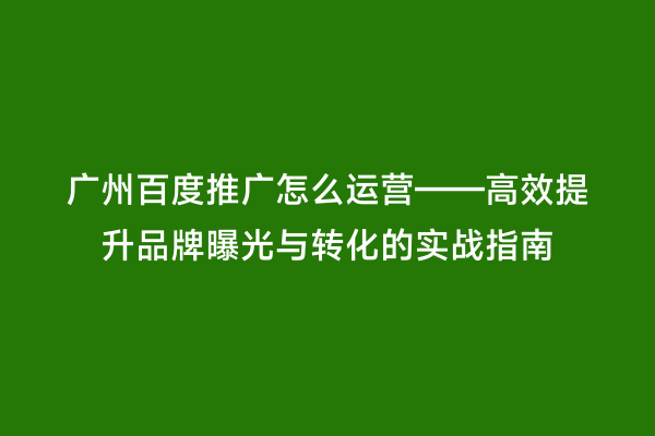 广州百度推广怎么运营——高效提升品牌曝光与转化的实战指南