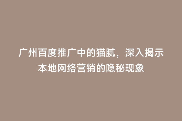广州百度推广中的猫腻，深入揭示本地网络营销的隐秘现象