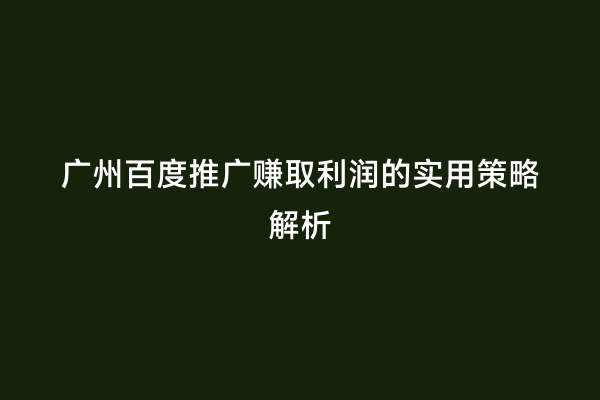 广州百度推广赚取利润的实用策略解析
