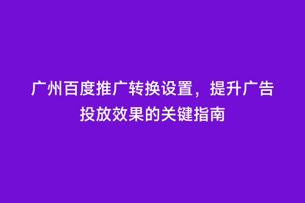 广州百度推广转换设置，提升广告投放效果的关键指南