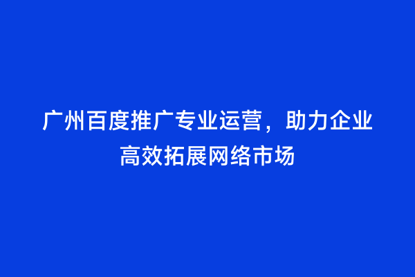 广州百度推广专业运营，助力企业高效拓展网络市场