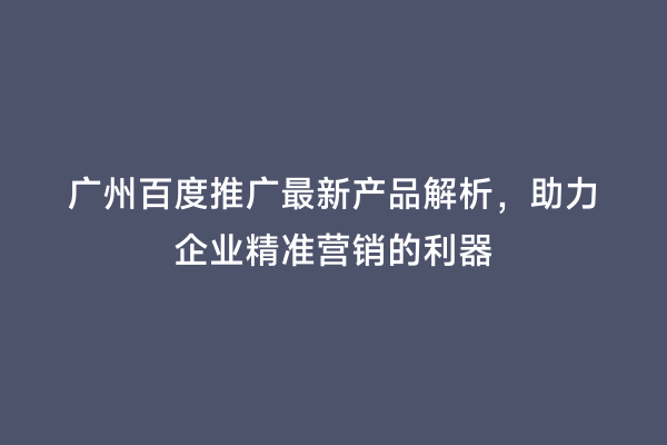 广州百度推广最新产品解析，助力企业精准营销的利器