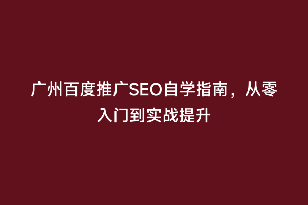 广州百度推广SEO自学指南，从零入门到实战提升
