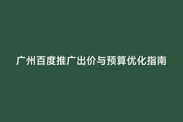 广州百度推广出价与预算优化指南