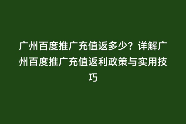 广州百度推广充值返多少？详解广州百度推广充值返利政策与实用技巧