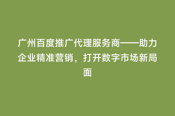 广州百度推广代理服务商——助力企业精准营销，打开数字市场新局面