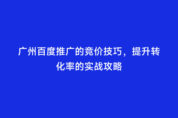 广州百度推广的竞价技巧，提升转化率的实战攻略