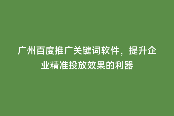 广州百度推广关键词软件，提升企业精准投放效果的利器